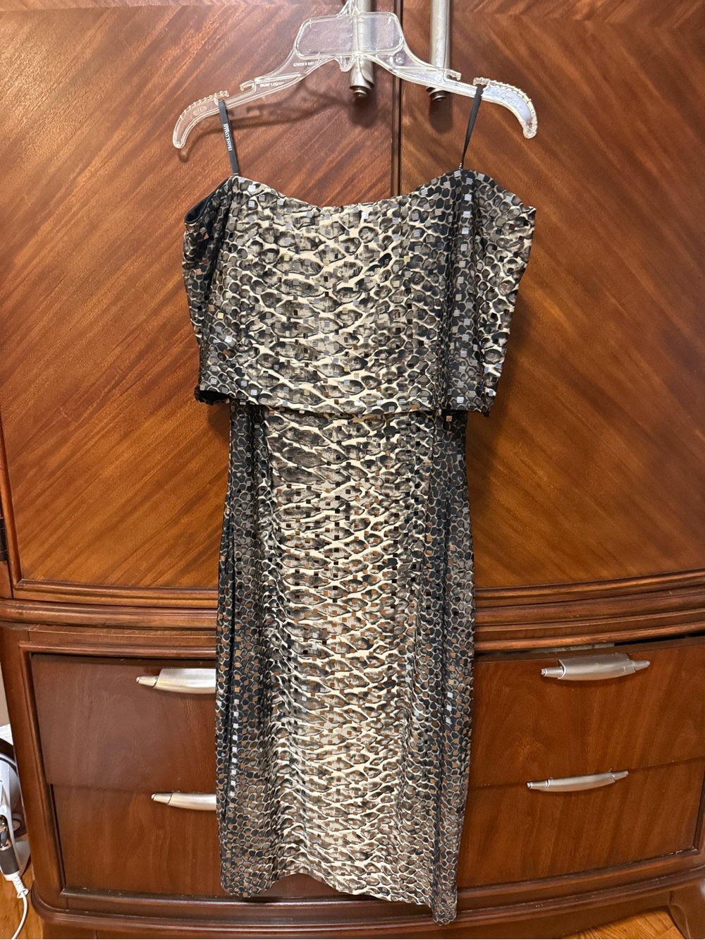 Women’s Metallic Animal Print Strapless Dress - Gold/Black